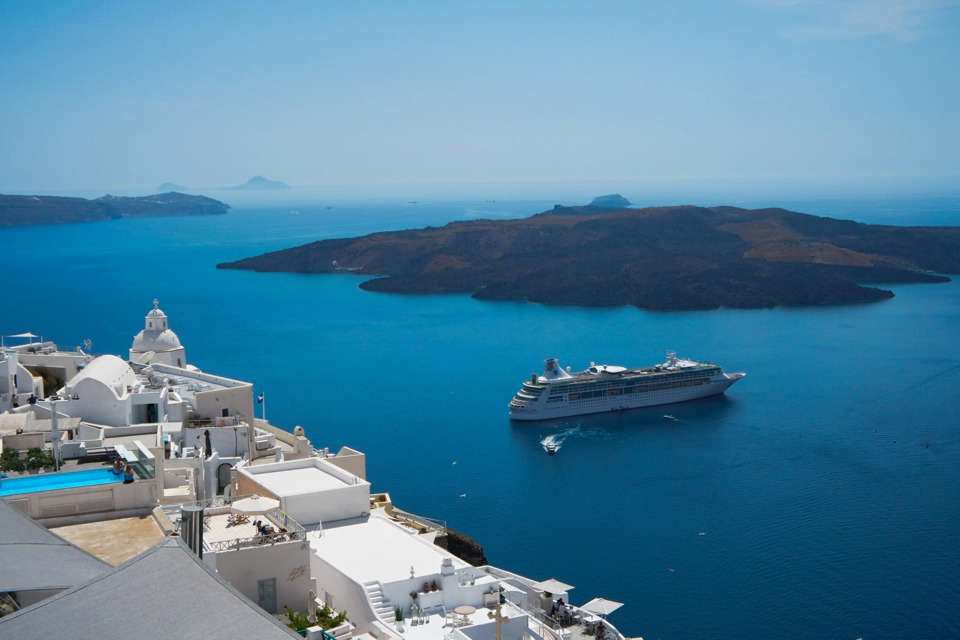 Cruise ship in the Santorini caldera
